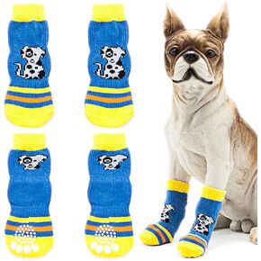 Dog Socks for Small Medium Large Dogs (4 PCs), Soft Breathable Cute Anti-Slip Dog Paw Protector, High-Stretch Knitted Pet Socks, Traction Control for Indoor Hardwood Floor Wear