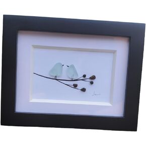 SEA GLASS birds on branch with pebbles mini framed desk art in Saudi Arabia