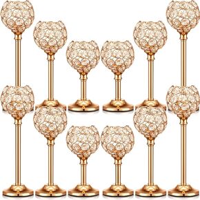 12 Pack Crystal Candle Holders Gold or Silver Candle Holders Bulk Decorative Tealight Candle Holder for Wedding, Party, Christmas Table Centerpieces Decoration (Gold)