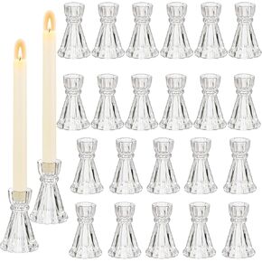 Glass Candle Holder Candlestick Holders: Hewory 6 Pcs Clear Taper Candle Holders for Candlesticks, Crystal Ribbed Candle Stick Holder for Wedding Table Centerpiece Kitchen Home Decor