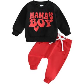 Honganda 2Pcs Infant Baby Boy Valentine 's Day Outfit Set Mama's Boy Sweatshirt Tops Casual Pants Joggers Fall Winter Clothes