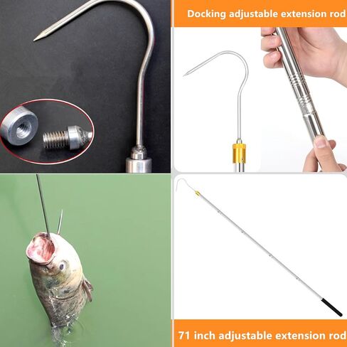 Cagaloi 71-Inch Extended Telescopic Hook Rod Fishing Gaff Fish Gaff for Flounder Gig, Fish Spear, Fishing Net, Fishing Pole Set - Must-Have Fishing Gear in Kuwait