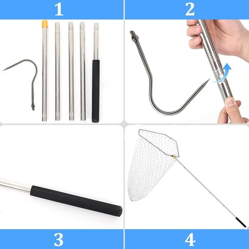 Cagaloi 71-Inch Extended Telescopic Hook Rod Fishing Gaff Fish Gaff for Flounder Gig, Fish Spear, Fishing Net, Fishing Pole Set - Must-Have Fishing Gear in Kuwait