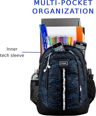 FUEL Large Multipocket Unisex Backpack with Water Resistant Bottom for Class, Travel, and Outdoors - Red Camouflage in Kuwait
