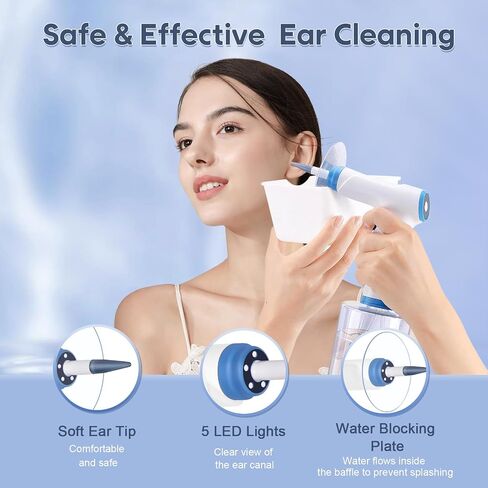 Ear Wax Removal, JOKARWAY Ear Cleaner, Ear Wax Removal Tool with 5 Lights, 4 Pressure Modes Ear Washer, Ear Irrigation Flushing System for Humans Kids 9+1 Ear Tips in Saudi Arabia