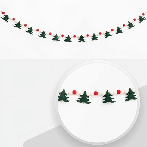 Thefestiveshop Christmas Tree Garland for Indoor Outdoor Christmas Decorations, Ideal Christmas Tree Garland with red and White Felt Balls for Tree Decorations in Saudi Arabia