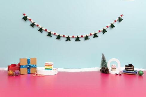 Thefestiveshop Christmas Tree Garland for Indoor Outdoor Christmas Decorations, Ideal Christmas Tree Garland with red and White Felt Balls for Tree Decorations in Saudi Arabia