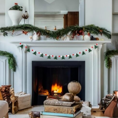 Thefestiveshop Christmas Tree Garland for Indoor Outdoor Christmas Decorations, Ideal Christmas Tree Garland with red and White Felt Balls for Tree Decorations in Saudi Arabia
