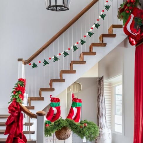 Thefestiveshop Christmas Tree Garland for Indoor Outdoor Christmas Decorations, Ideal Christmas Tree Garland with red and White Felt Balls for Tree Decorations in Saudi Arabia