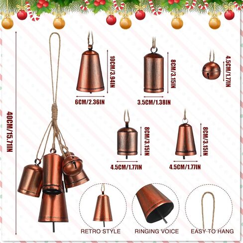 Lukmaa 2 حزمة أجراس البقرة عيد الميلاد مجموعة من 5 أجراس النحاس خمر للديكور ريفي عيد الميلاد شنقا أجراس العنقودية الزخرفية الذهب البقرة الجرس على حبل أجراس محظوظ للحرف مقبض الباب جدار شجرة عيد الميلاد in Kuwait