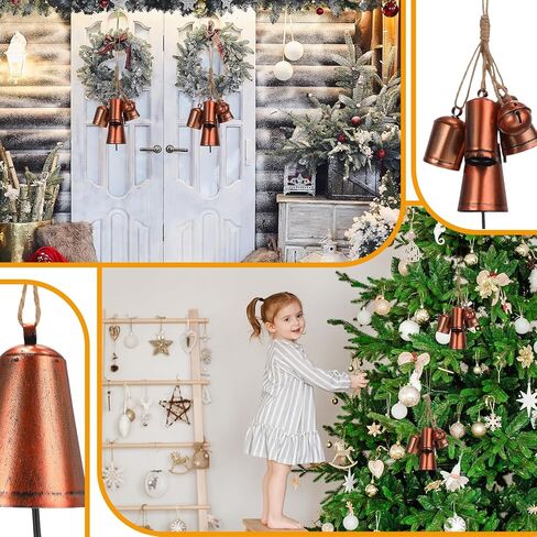 Lukmaa 2 حزمة أجراس البقرة عيد الميلاد مجموعة من 5 أجراس النحاس خمر للديكور ريفي عيد الميلاد شنقا أجراس العنقودية الزخرفية الذهب البقرة الجرس على حبل أجراس محظوظ للحرف مقبض الباب جدار شجرة عيد الميلاد in Kuwait