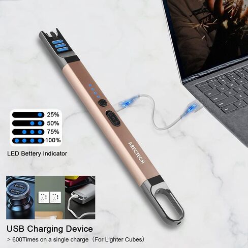 ولاعة ARECTECH ولاعة كهربائية، ولاعة شموع قابلة لإعادة الشحن، ولاعة USB طويلة للشموع، والطبخ، والتخييم، وحفلات الشواء، والألعاب النارية، بلون الشمبانيا الذهبي in Kuwait