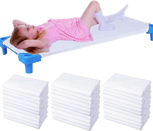 Mixweer 50 Pcs Natural Pure Cotton Daycare Cot Sheets, Breathable Fabric White Cot Bed Sheets Standard Daycare, Toddler and Preschool Fold Fitted Sheets for Boys and Girls, 51.18'' W x 23.62'' L in Saudi Arabia