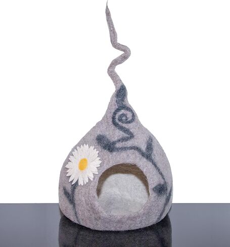 سرير كهف للقطط من اللباد - سرير مصنوع يدويًا من صوف ميرينو بنسبة 100% للقطط والقطط الصغيرة، كهف قطط صديق للبيئة (رمادي داكن) كاكون in Kuwait