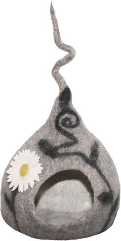 سرير كهف للقطط من اللباد - سرير مصنوع يدويًا من صوف ميرينو بنسبة 100% للقطط والقطط الصغيرة، كهف قطط صديق للبيئة (رمادي داكن) كاكون in Kuwait