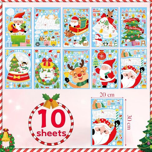 ملصقات نافذة عيد الميلاد من Dan River 10 أوراق 285 قطعة، ملصقات عيد الميلاد مزدوجة الجوانب، شارات النوافذ للنوافذ الزجاجية، أفلام نافذة ديكور عيد الميلاد ذاتية اللصق قابلة لإعادة الاستخدام | سانتا كلوز، الرنة، الثلج in Kuwait