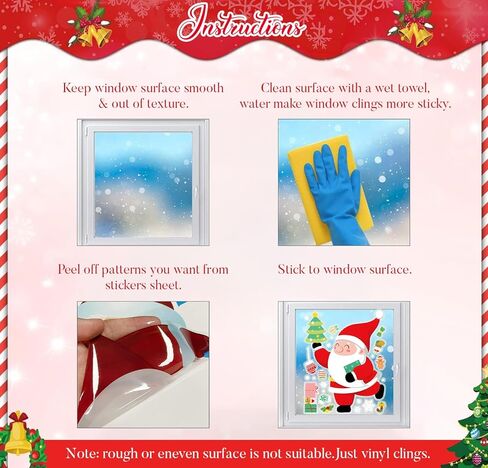 ملصقات نافذة عيد الميلاد من Dan River 10 أوراق 285 قطعة، ملصقات عيد الميلاد مزدوجة الجوانب، شارات النوافذ للنوافذ الزجاجية، أفلام نافذة ديكور عيد الميلاد ذاتية اللصق قابلة لإعادة الاستخدام | سانتا كلوز، الرنة، الثلج in Kuwait