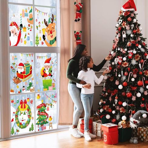 ملصقات نافذة عيد الميلاد من Dan River 10 أوراق 285 قطعة، ملصقات عيد الميلاد مزدوجة الجوانب، شارات النوافذ للنوافذ الزجاجية، أفلام نافذة ديكور عيد الميلاد ذاتية اللصق قابلة لإعادة الاستخدام | سانتا كلوز، الرنة، الثلج in Kuwait