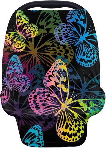 JOAIFO Colorful Butterfly Print Durable Car Seat Canopies for Infant Girls,Soft Multi Nursing Cover Breastfeeding Cover Mom Scarf,Great Gift in Saudi Arabia