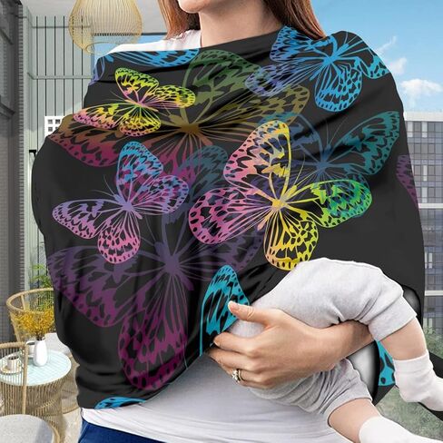 JOAIFO Colorful Butterfly Print Durable Car Seat Canopies for Infant Girls,Soft Multi Nursing Cover Breastfeeding Cover Mom Scarf,Great Gift in Saudi Arabia