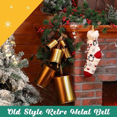 Lukmaa Set of 6 Giant Harmony Cow Bells Rustic Metal Hanging Bells Vintage Handmade Hanging Bell Cow Bells with Jute Hanging Rope Alloy Xmas Garden Bells Retro Metal Bells Wind Chimes in Kuwait