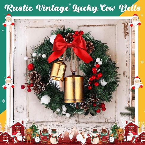Lukmaa Set of 6 Giant Harmony Cow Bells Rustic Metal Hanging Bells Vintage Handmade Hanging Bell Cow Bells with Jute Hanging Rope Alloy Xmas Garden Bells Retro Metal Bells Wind Chimes in Kuwait