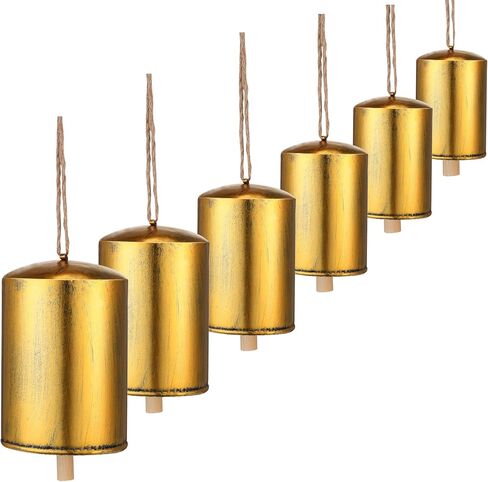 Lukmaa Set of 6 Giant Harmony Cow Bells Rustic Metal Hanging Bells Vintage Handmade Hanging Bell Cow Bells with Jute Hanging Rope Alloy Xmas Garden Bells Retro Metal Bells Wind Chimes in Kuwait