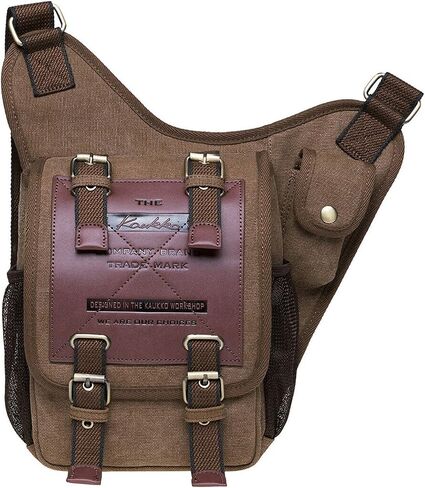 Mens Vintage Canvas Shoulder Messenger Bag Chest Leather Patchwork Messenger Bag in Saudi Arabia