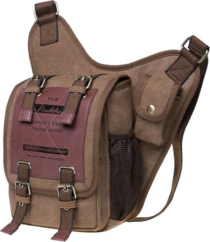 Mens Vintage Canvas Shoulder Messenger Bag Chest Leather Patchwork Messenger Bag in Saudi Arabia
