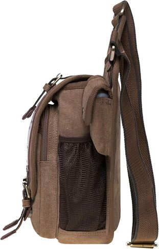Mens Vintage Canvas Shoulder Messenger Bag Chest Leather Patchwork Messenger Bag in Saudi Arabia