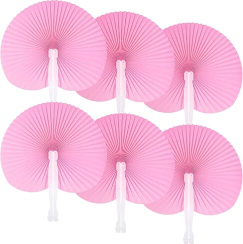 Pangda 24 Pieces Round Folding Handheld Paper Fans Assortment for Party Wedding Favor Birthday Supplies (Pink) in Saudi Arabia