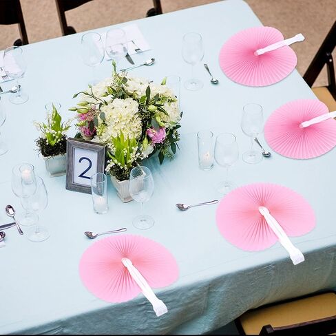 Pangda 24 Pieces Round Folding Handheld Paper Fans Assortment for Party Wedding Favor Birthday Supplies (Pink) in Saudi Arabia