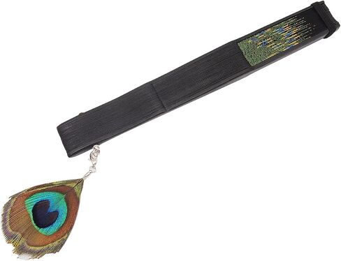 INNOLIFE Peacock Chinese/Japanese Hand Folding Fan Bamboo Carved Frame Silk Craft Fan (Black) in Saudi Arabia