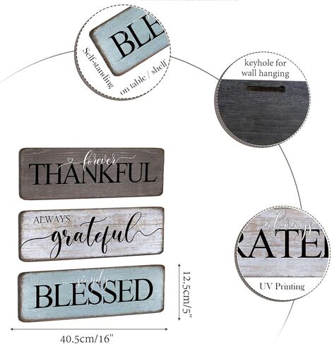Farmhouse Home Decor Family Wall Decor for Living Room Thankful Grateful Blessed Wall Decor 16"x5" Blessed Sign Kitchen Wall Art in Kuwait