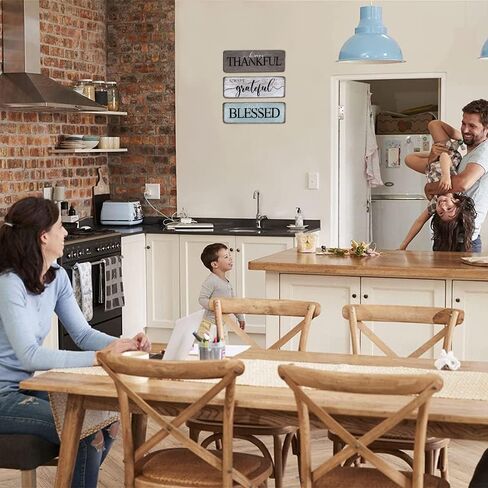 Farmhouse Home Decor Family Wall Decor for Living Room Thankful Grateful Blessed Wall Decor 16"x5" Blessed Sign Kitchen Wall Art in Kuwait