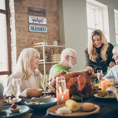 Farmhouse Home Decor Family Wall Decor for Living Room Thankful Grateful Blessed Wall Decor 16"x5" Blessed Sign Kitchen Wall Art in Kuwait