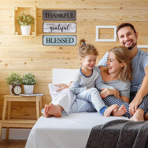 Farmhouse Home Decor Family Wall Decor for Living Room Thankful Grateful Blessed Wall Decor 16"x5" Blessed Sign Kitchen Wall Art in Kuwait
