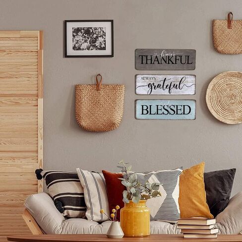 Farmhouse Home Decor Family Wall Decor for Living Room Thankful Grateful Blessed Wall Decor 16"x5" Blessed Sign Kitchen Wall Art in Kuwait