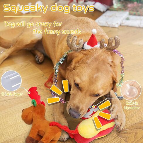 ألعاب الكلاب من رموليتي كريسماس، ألعاب جرو تصدر صوتًا مع تجعيد من القماش الناعم المتين، ألعاب كلب قطيفة تفاعلية للكلاب الصغيرة والمتوسطة والكبيرة in Kuwait