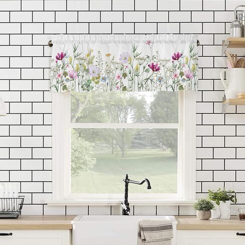 Sea Turtle Valance,Kitchen Rod Pocket Curtain Octopus Short Curtains Nautical Anchor Starfish Privacy Drapes,Ocean Blue Splicing Plaid Light Filter Window Topper Treatment Living Room Bedroom 54x18in in Kuwait