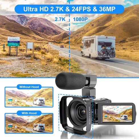كاميرا فيديو UHD 2.7K 30FPS 36MP IR Night Version Vlogging Camera Recorder 16X كاميرا تكبير رقمية مع شاشة لمس 3.0 بوصة، ميكروفون، مثبت يدوي، غطاء عدسة، جهاز تحكم عن بعد، بطاريتان in Kuwait