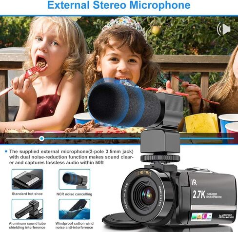 كاميرا فيديو UHD 2.7K 30FPS 36MP IR Night Version Vlogging Camera Recorder 16X كاميرا تكبير رقمية مع شاشة لمس 3.0 بوصة، ميكروفون، مثبت يدوي، غطاء عدسة، جهاز تحكم عن بعد، بطاريتان in Kuwait