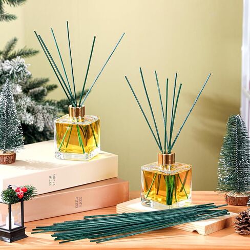 Demissle 50 Pieces Christmas Scented Fir Reed Diffuser Sticks 10 Inch Scented Green Aroma Essential Oil Diffuser Sticks Refill Replacement for Aroma Fragrance in Saudi Arabia