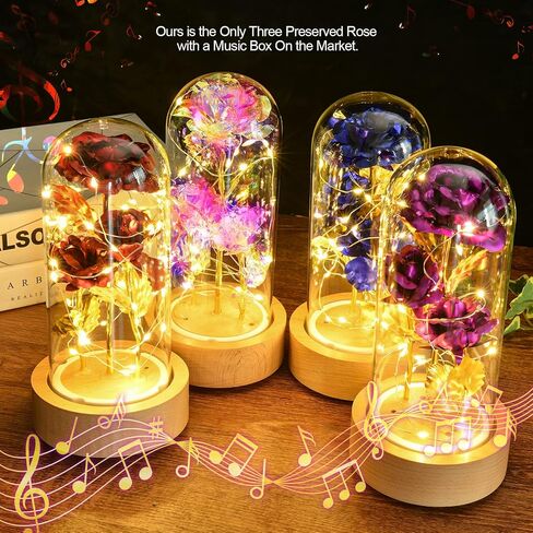 Blue Rose Gift for Her, Women Romantic Valentine Gifts for Wife Led Galaxy Rose in Glass Dome,Three Flowers in Glass Dome with Music, Anniversary Birthday Gifts Valentines Day for Her(Blue) in Saudi Arabia