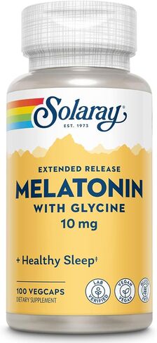 SOLARAY Melatonin 10 mg with Glycine, Extended Release, Healthy Sleep Cycle & Calming Relaxation Support, 100 VegCaps in Saudi Arabia