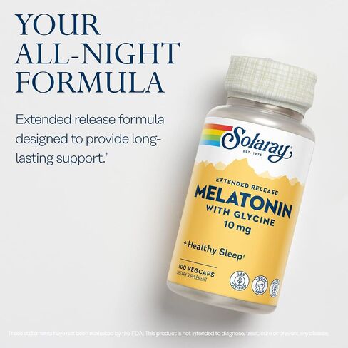 SOLARAY Melatonin 10 mg with Glycine, Extended Release, Healthy Sleep Cycle & Calming Relaxation Support, 100 VegCaps in Saudi Arabia