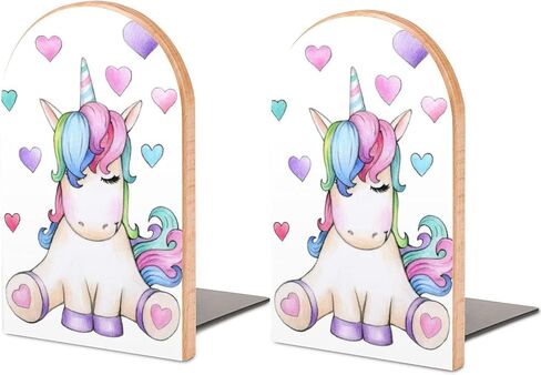 NFGSE ملون ماجيك يونيكورن خشبي غير قابل للانزلاق ينتهي كتاب ديكور منزلي زوج واحد/2 قطعة نهايات كتاب تدعم كتب المكتبة والأفلام وأقراص DVD والمجلات وألعاب الفيديو in Kuwait