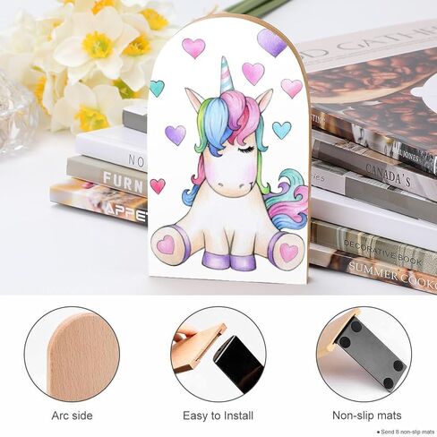 NFGSE ملون ماجيك يونيكورن خشبي غير قابل للانزلاق ينتهي كتاب ديكور منزلي زوج واحد/2 قطعة نهايات كتاب تدعم كتب المكتبة والأفلام وأقراص DVD والمجلات وألعاب الفيديو in Kuwait