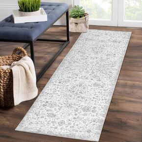 CAROMIO Hallway Runner Rug Vintage Runner Rug Retro Floral Entryway Rug, Washable Stain Resistant Non-Slip Rug Runner Oriental Distressed Entrance Carpet for Laundry Kitchen, Blue, 2' x 6' in Kuwait