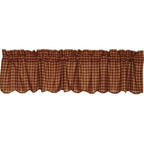 VHC Brands 6106 Burgundy Check Scalloped Valance 16x72 in Saudi Arabia